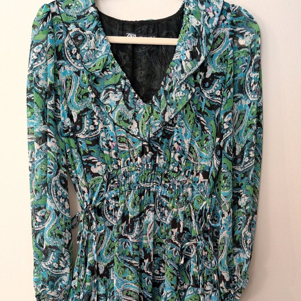 ZARA Women's Paisley Ruffle Mini Dress. Size Medium